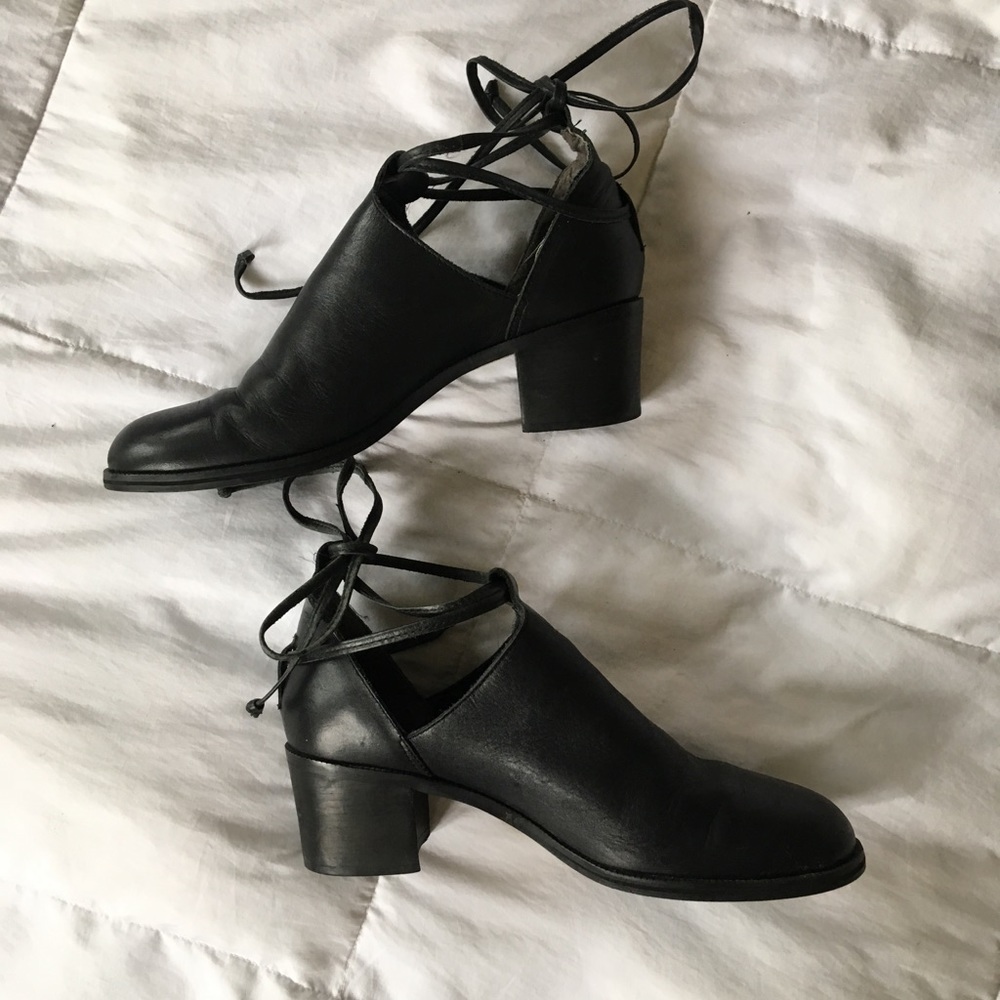 Black Leather Block Heel